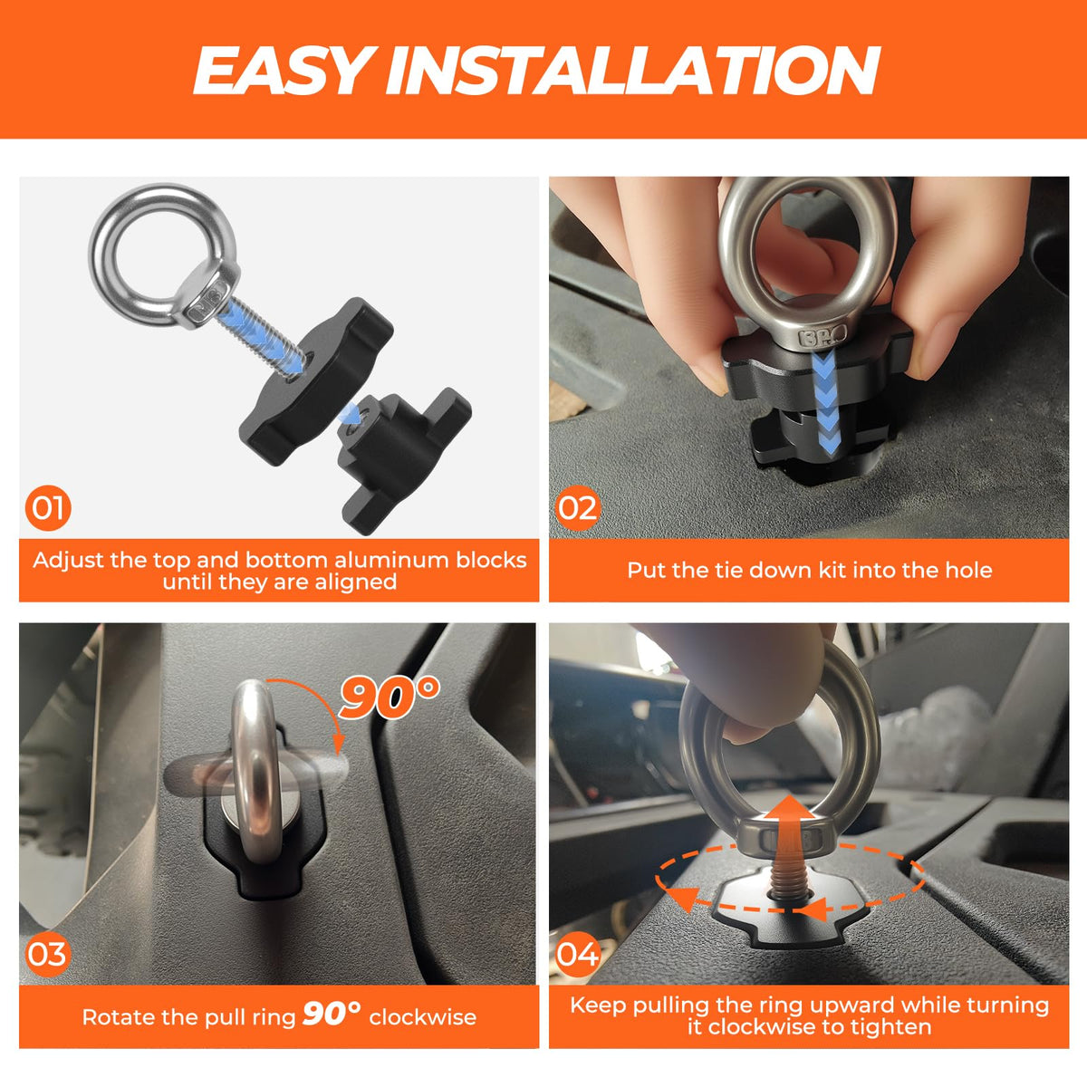 LUBELE anchors installed in CF Moto bed showing stable tie-down points