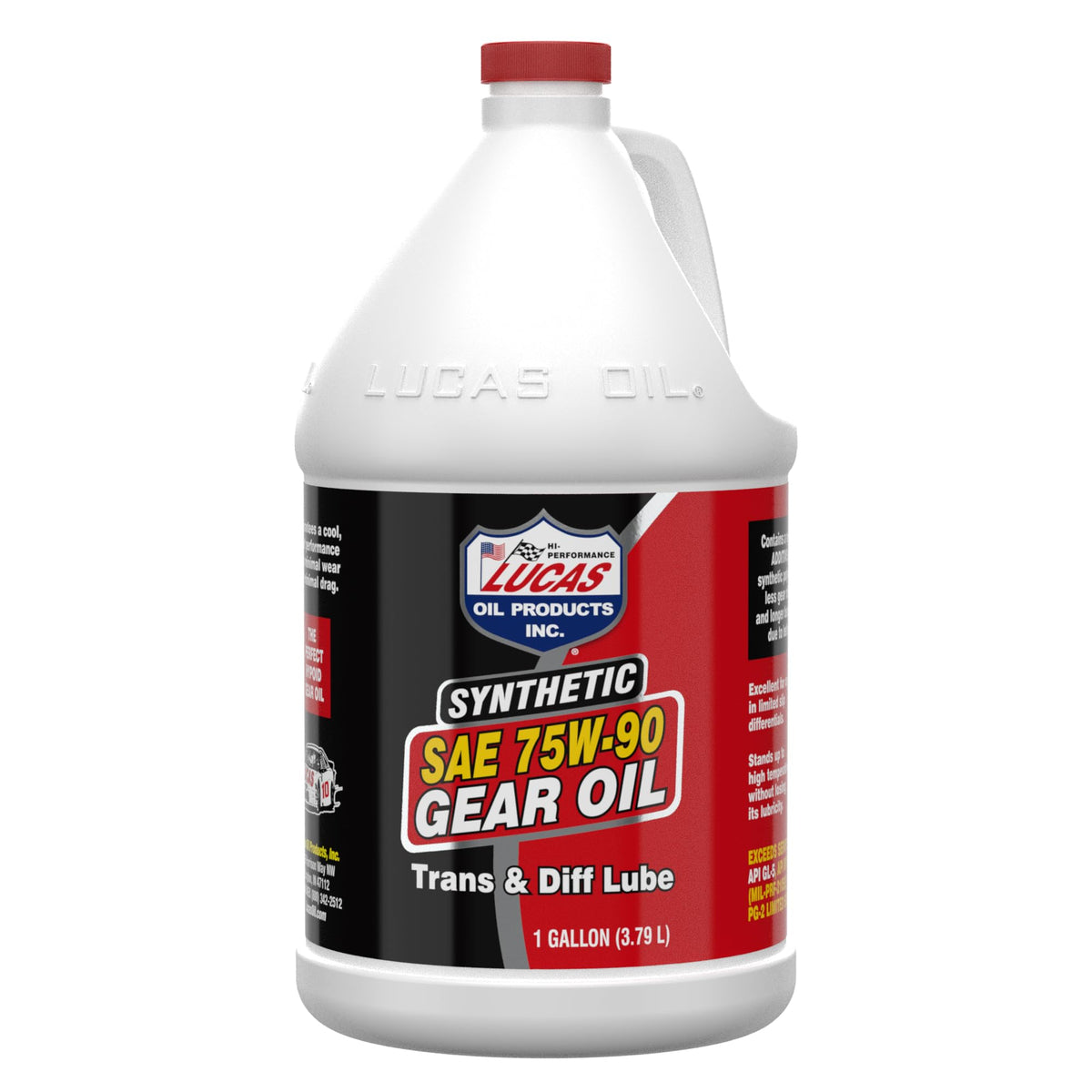 Lucas Oil 10048 front view of 1 gallon container showing label and use instructions for confident selection