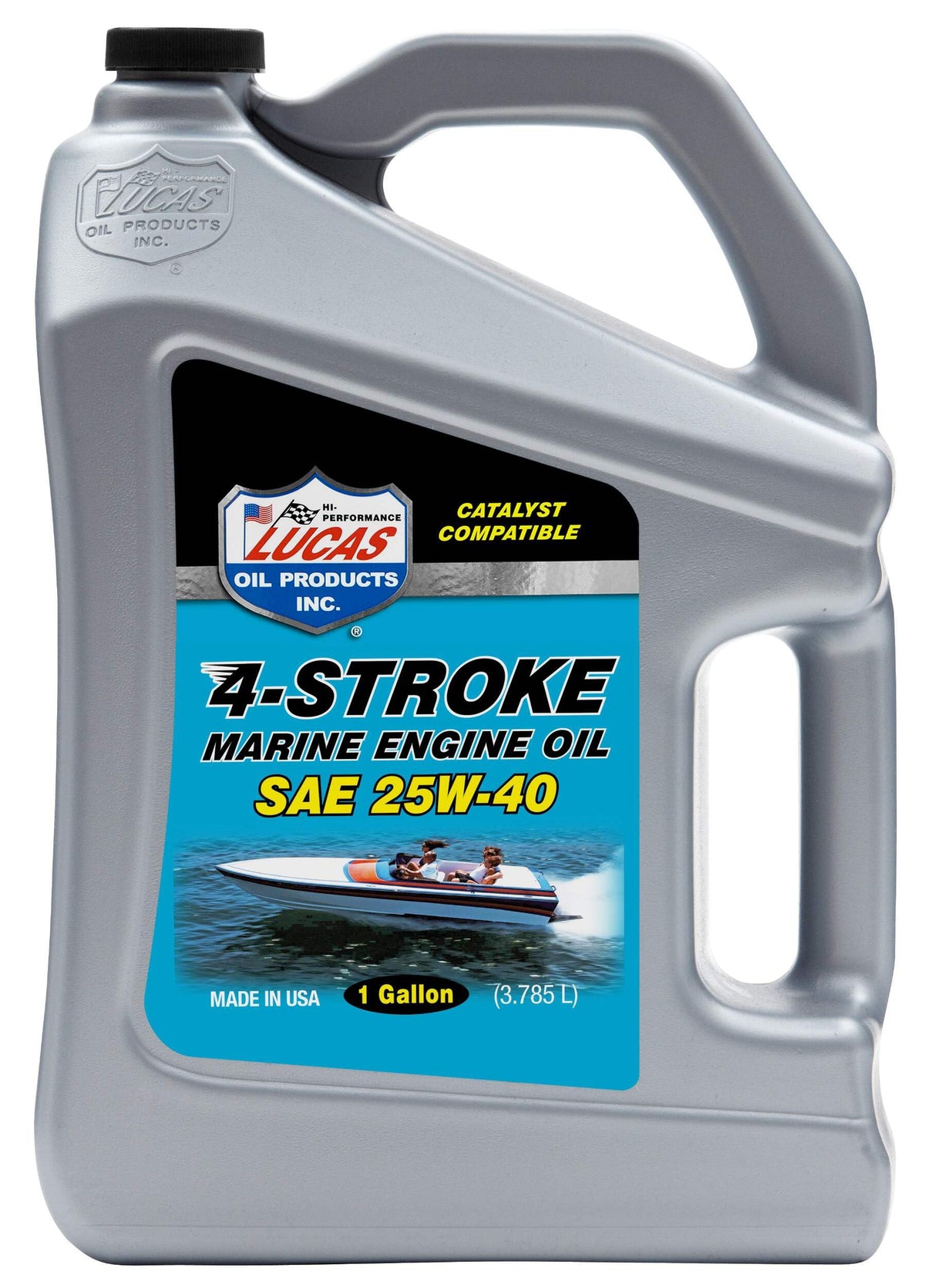 Lucas Oil 25W-40 front label showing product and benefits