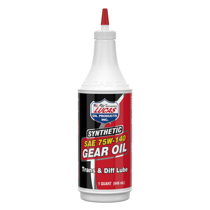 Lucas Oil 75W-140 front label showing product name and quart size for clear identification and benefits