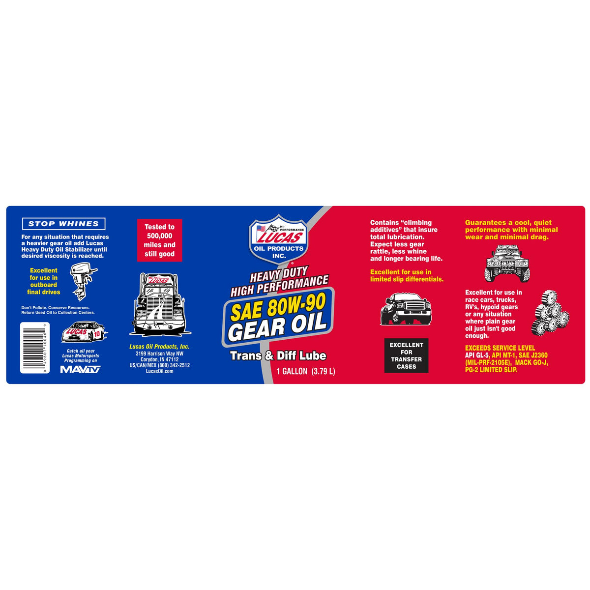 Lucas Oil 80W-90 close-up label showing specs and additive technology for clarity