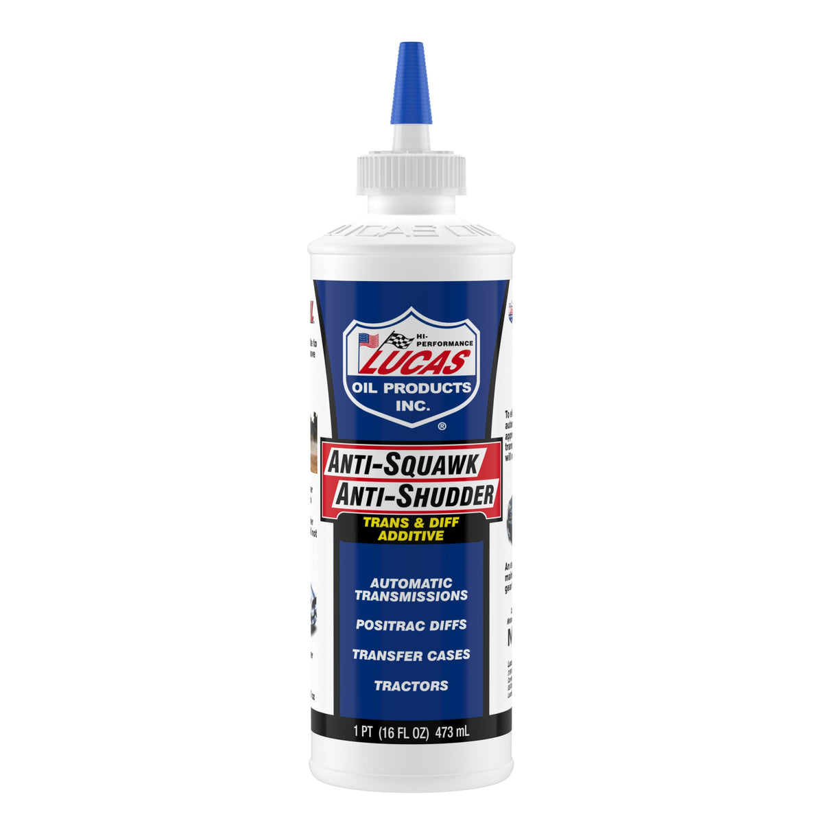 Lucas Oil bottle front view showing label and 16 oz size, reducing gear noise