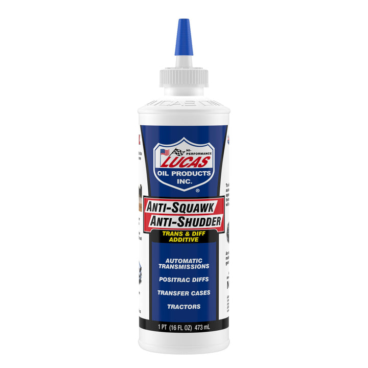 Lucas Oil bottle front view showing label and 16 oz size, reducing gear noise