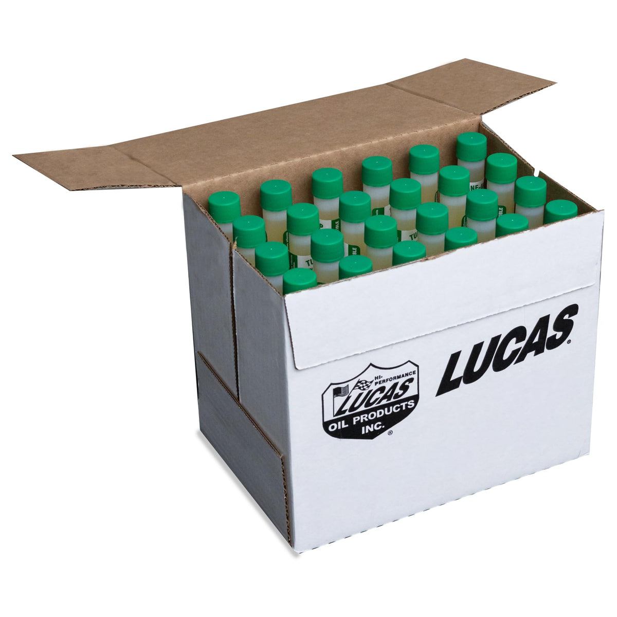 Lucas Oil close-up nozzle detail, demonstrates precise dosing for fuel care