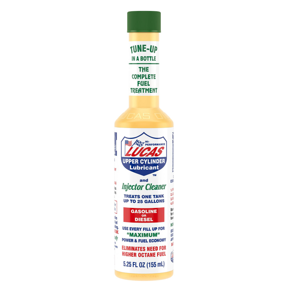 Lucas Oil front packaging showing bottle and pack, highlights convenience and protection