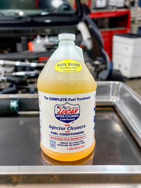 Lucas Oil with injector graphic showing cleaner injectors benefit