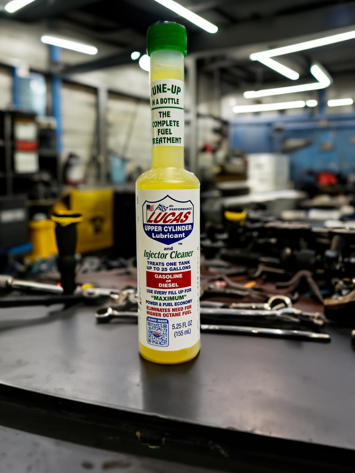 Lucas Oil being poured into a gas tank, shows cleaner combustion and improved MPG