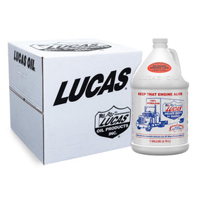 Lucas Oil gallon bottle front view showing product and clear identification benefits