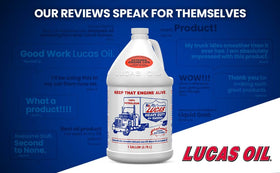 Lucas Oil gallon next to a quart bottle showing quantity and cost-effective benefit