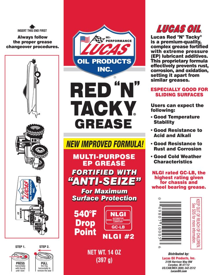Lucas Oil close-up of red-n-tacky grease texture highlighting adhesive consistency