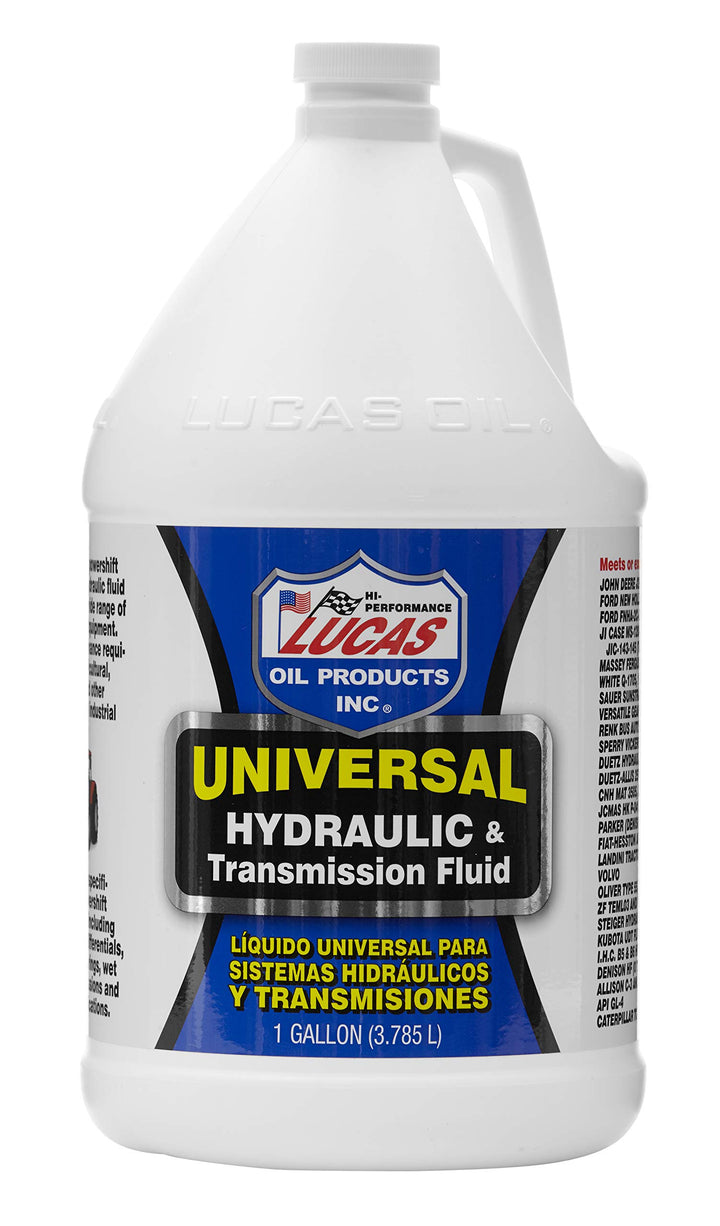 Lucas Oil front-facing one-gallon bottle showing label and easy-pour cap for accurate filling