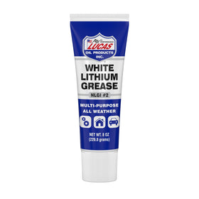 Lucas Oil white lithium grease front tube showing packaging and easy squeeze dispensing benefit