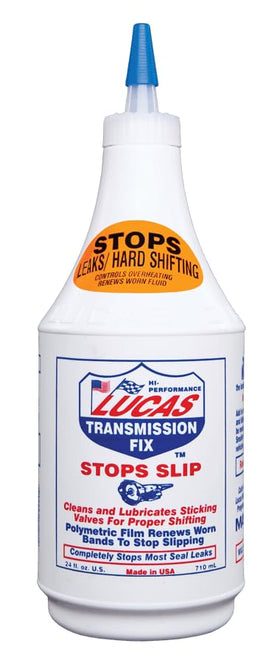 Lucas Oil being poured into transmission showing easy addition and fast results