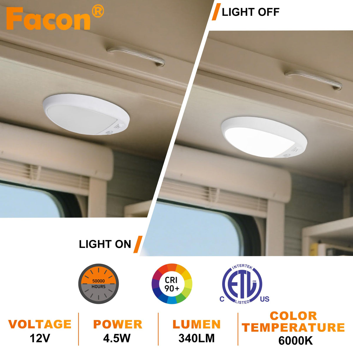 Lucere Facon installed above an RV galley delivering bright task illumination