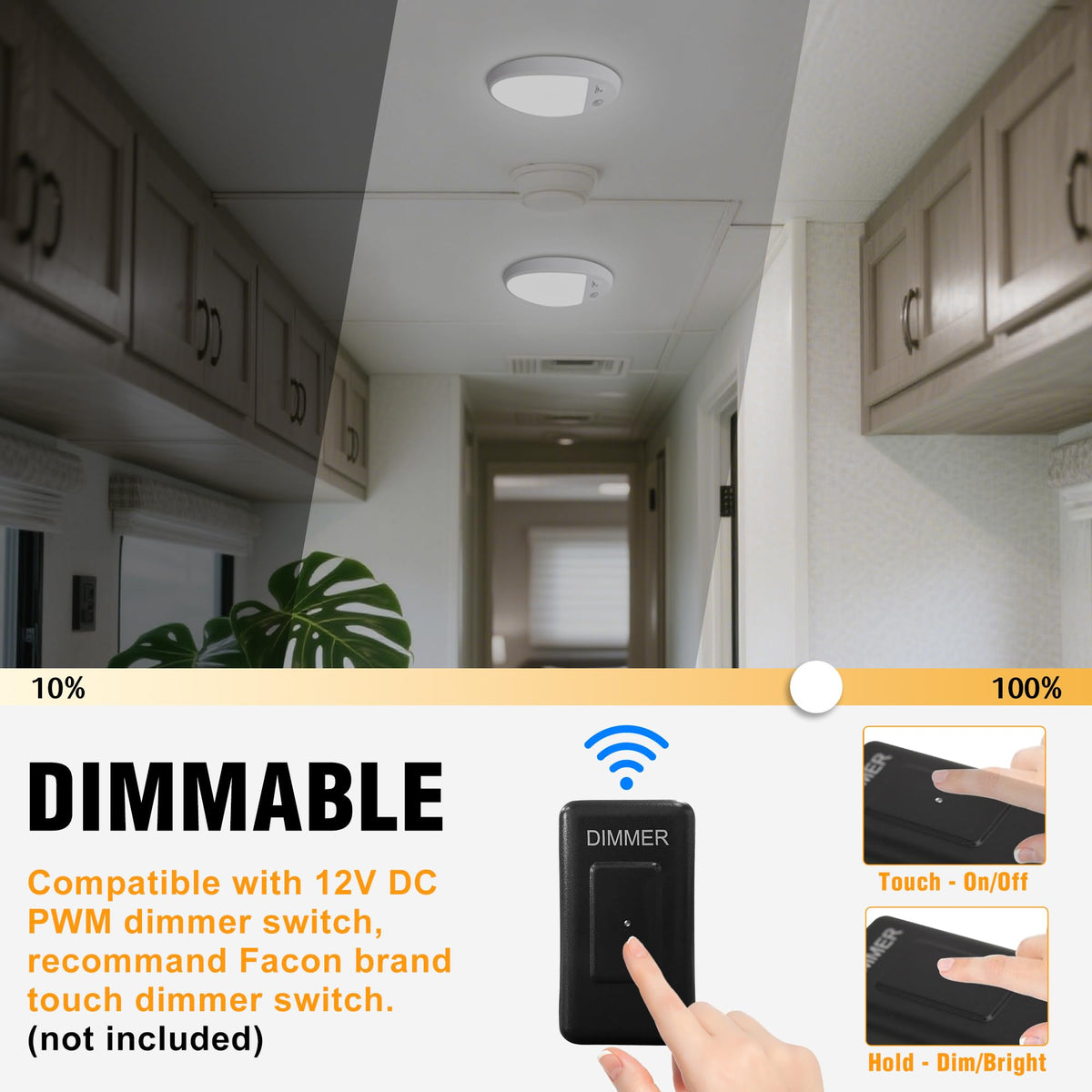 Lucere Facon held in hand to show compact size and easy installation benefit