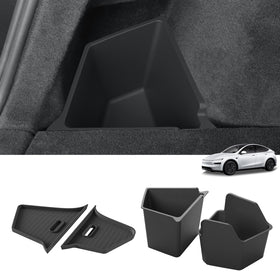 LUCKEASY front packaging showing Model Y Juniper trunk bins, highlights neat storage