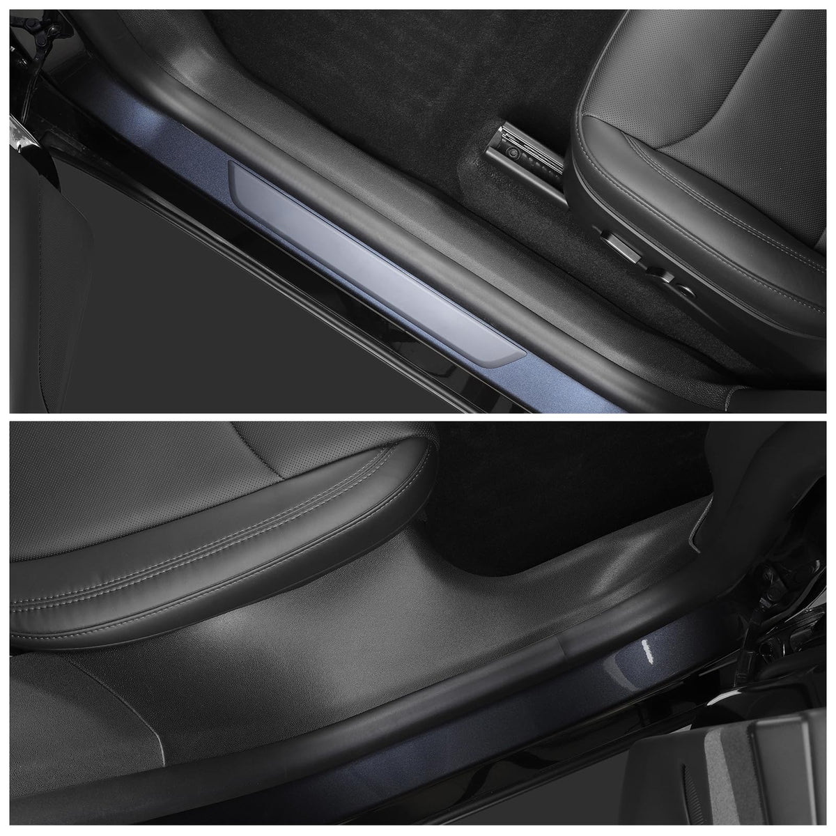 LUCKEASY front sill protector installed inside Tesla Model Y Juniper offering easy cleanup