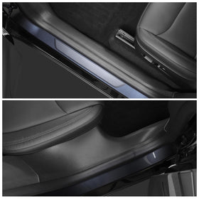 LUCKEASY front sill protector installed inside Tesla Model Y Juniper offering easy cleanup