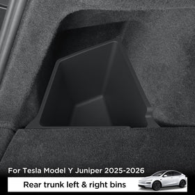 LUCKEASY left-corner bin installed in Model Y Juniper trunk, secures loose items