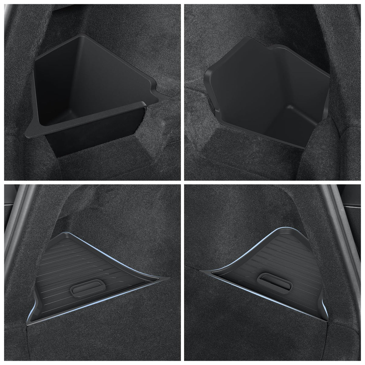 LUCKEASY right-corner bin installed with lid closed, prevents spills on drives