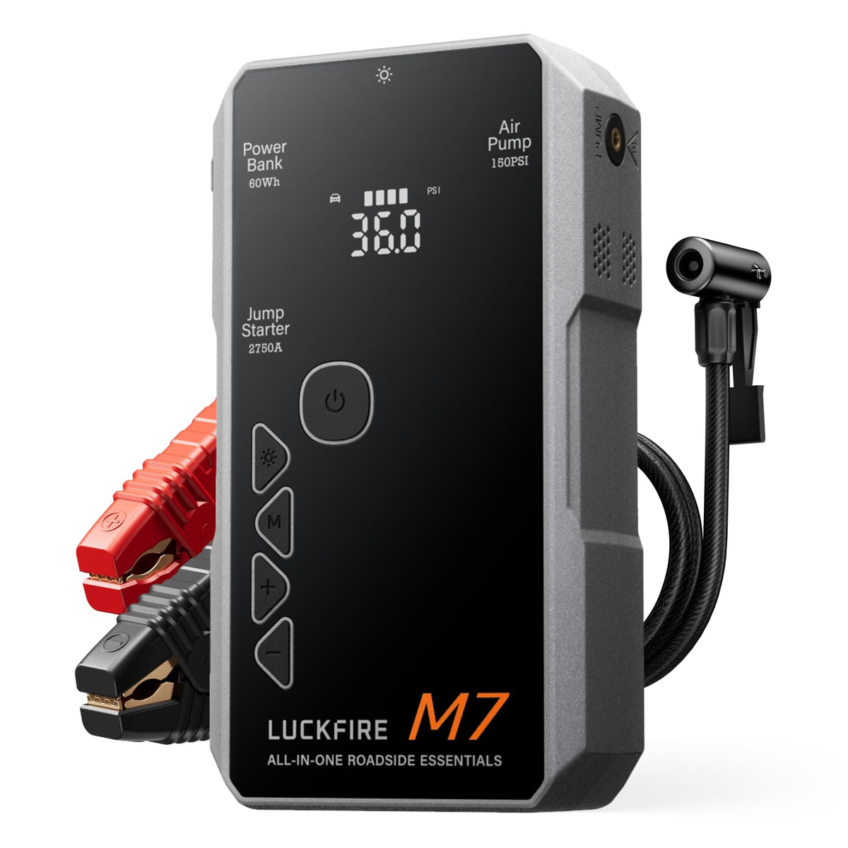 Luckfire M7 front view showing controls and compact design for roadside readiness