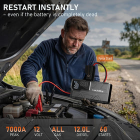Lucklike jump cables and clamps connected to unit, quick reliable starting benefit