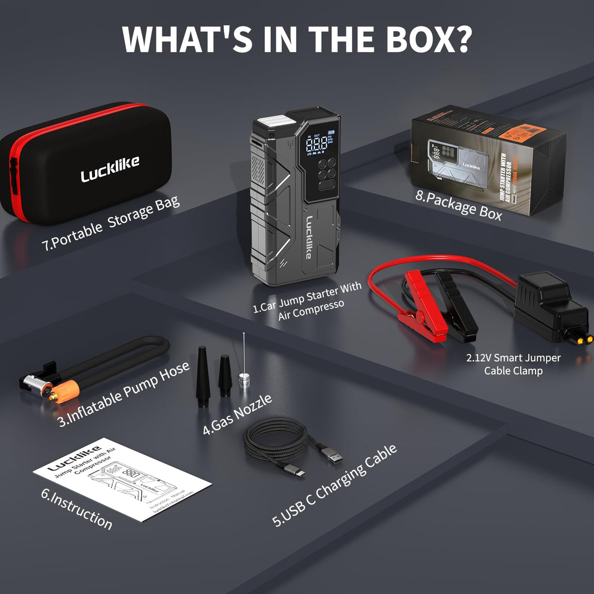 Lucklike jump starter used roadside on vehicle tire, dependable multi-function support
