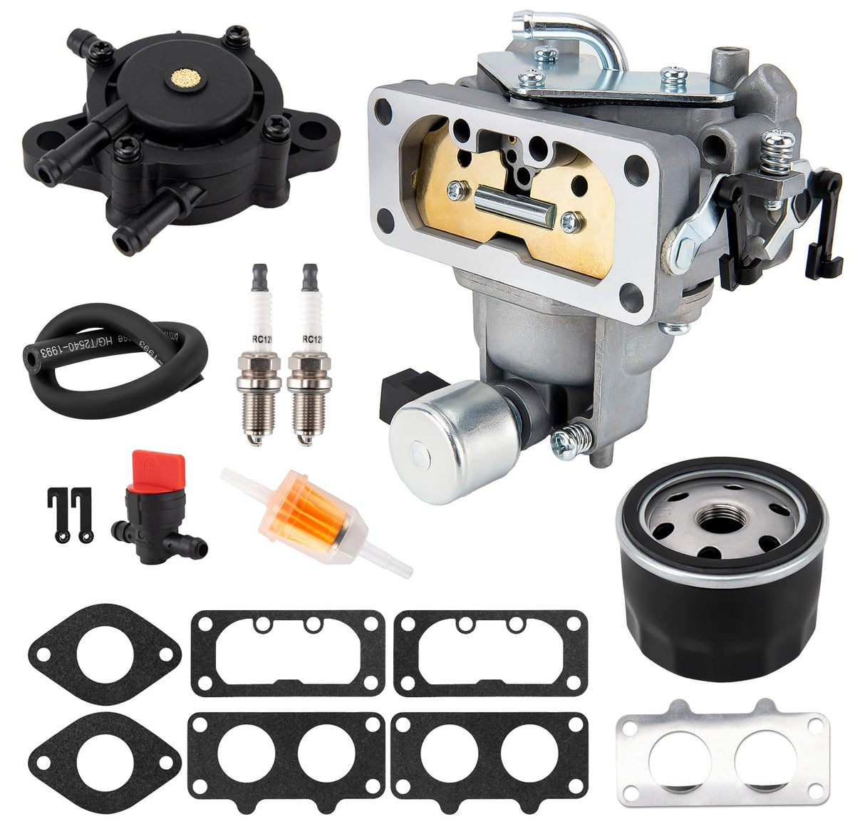 Lucky Seven carburetor front view showing flange and throttle shaft, improves fit accuracy