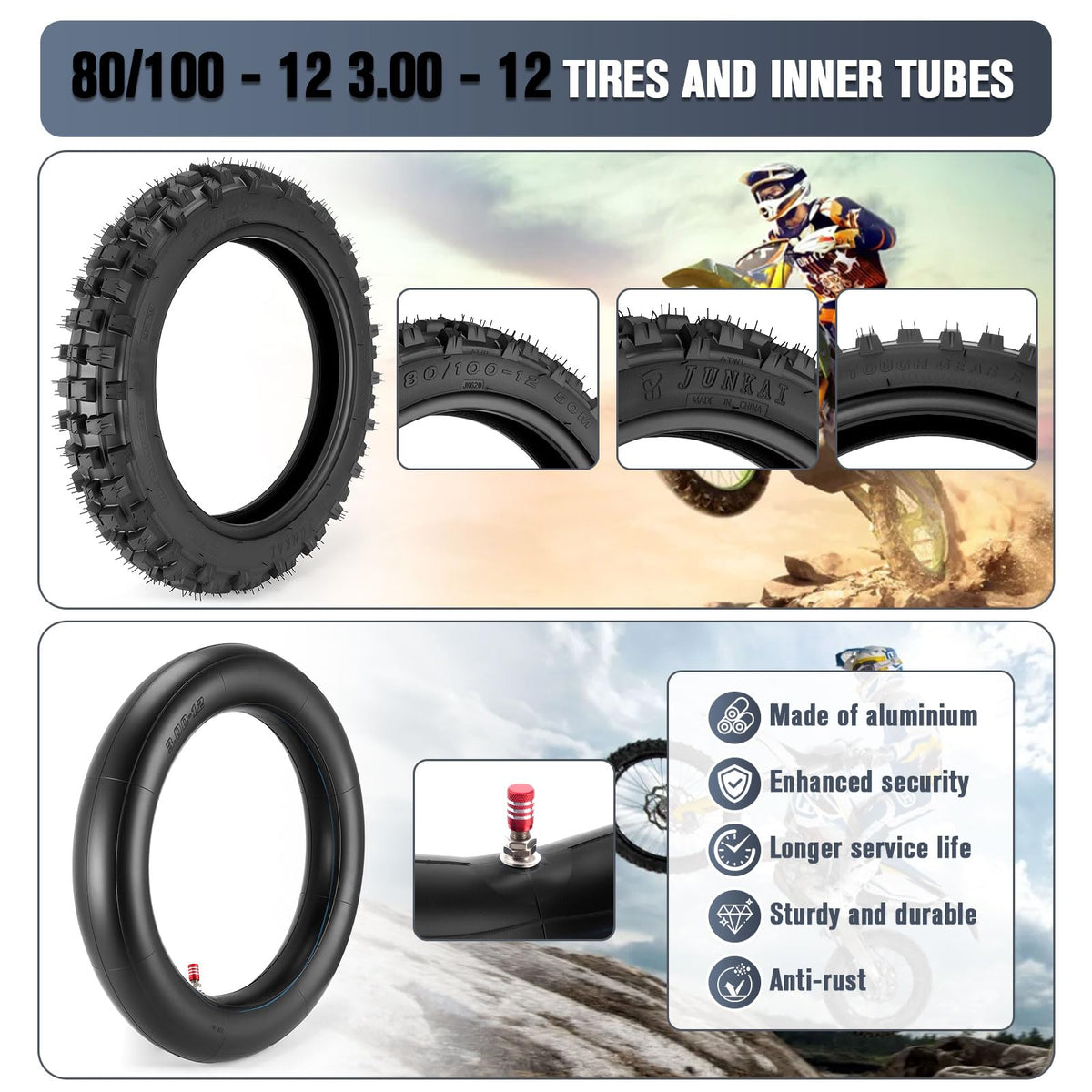 Lucky Seven tire on bike in trail setting highlighting off-road performance