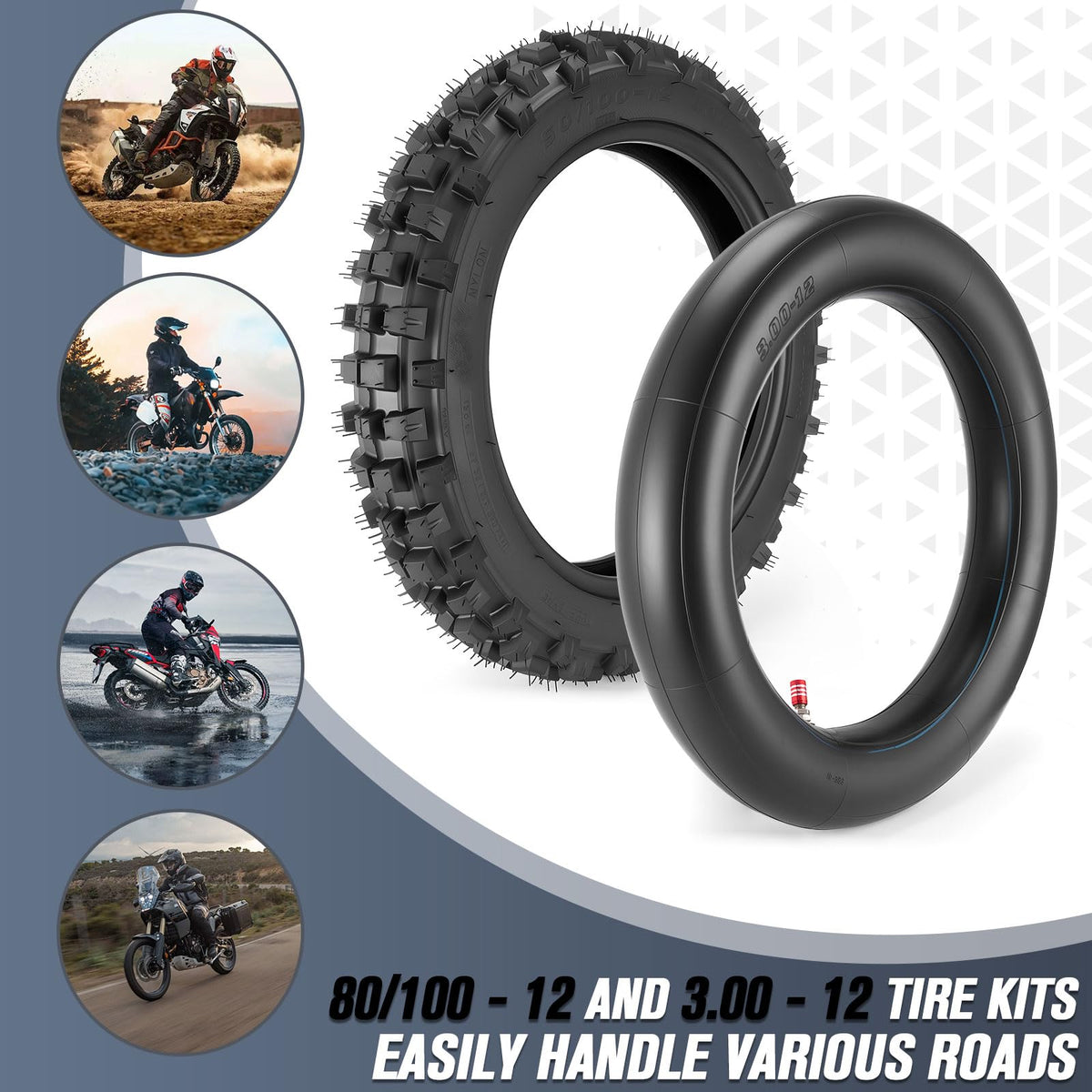 Lucky Seven sidewall size marking 80/100-12 for rim compatibility