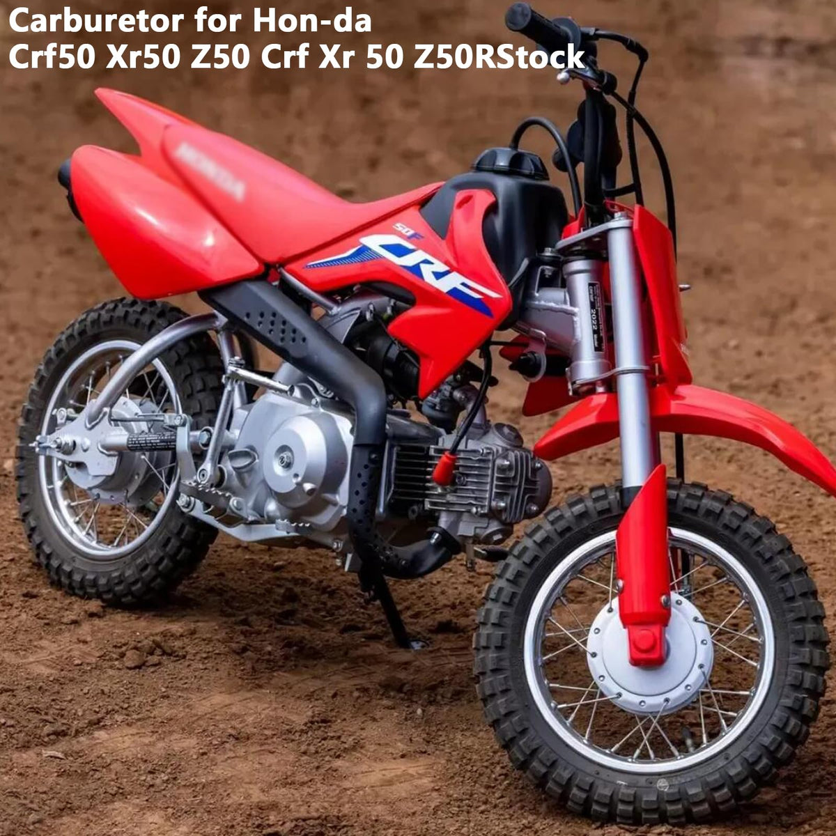 LuckySlycyc carburetor installed on a CRF50 demonstrating correct fitment