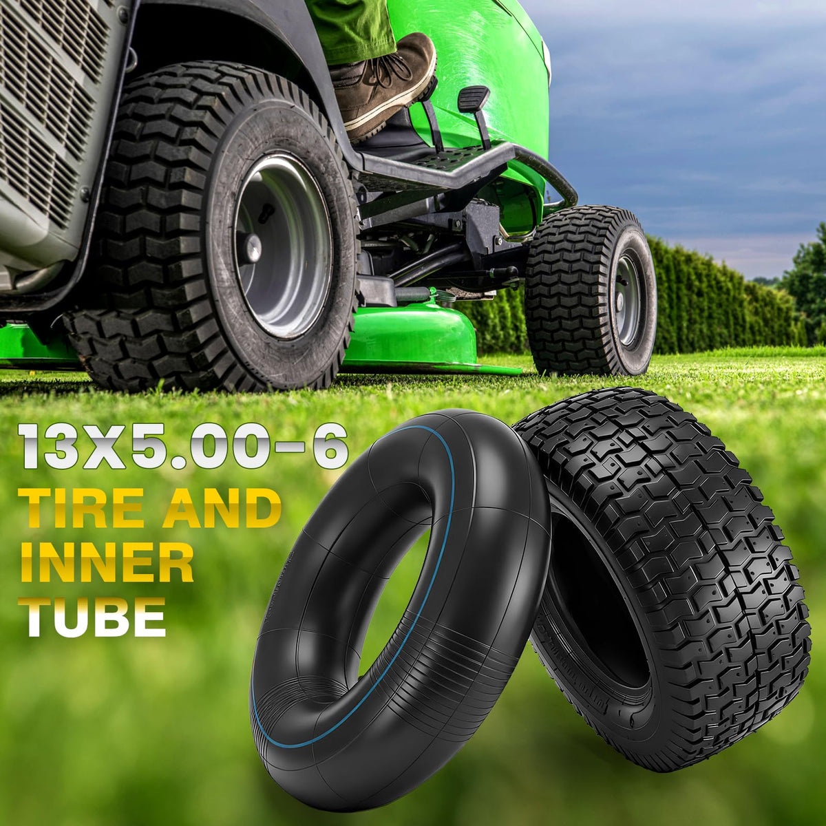 LuckySlycyc package contents laid out with two tires and two tubes for easy installation