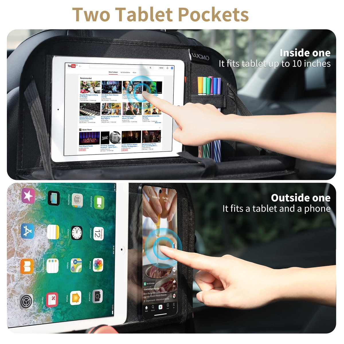 LUCMO large mesh pocket demonstrating visible storage and easy retrieval