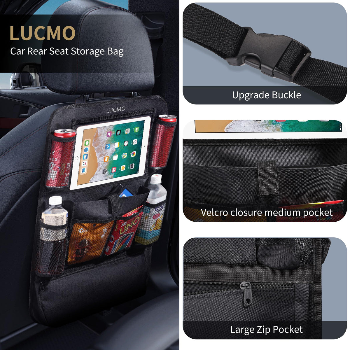 LUCMO clear tablet holder closeup showing touch access and security