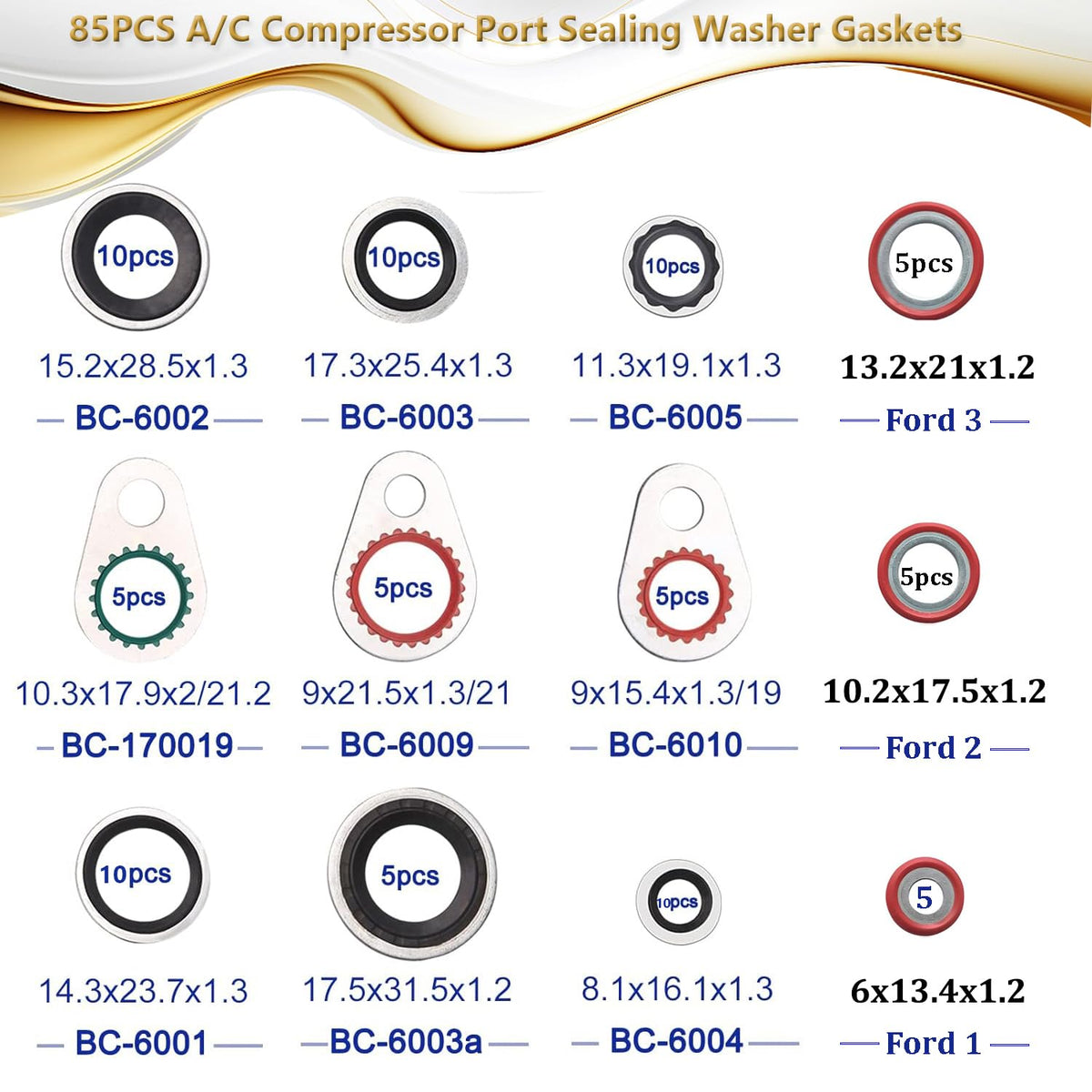 Lucstar seals and washers array laid out, showing variety and fast replacement benefit