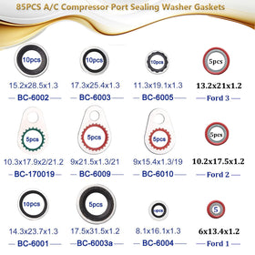 Lucstar seals and washers array laid out, showing variety and fast replacement benefit