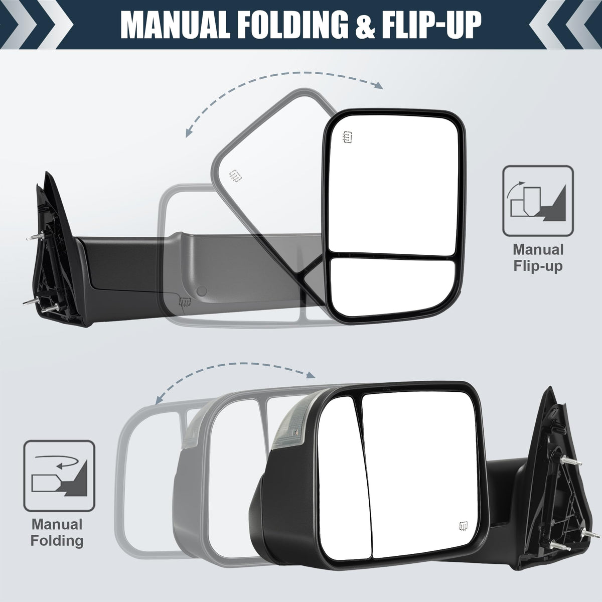 LUCTEND folded flip-up mirror showing compact profile for parking