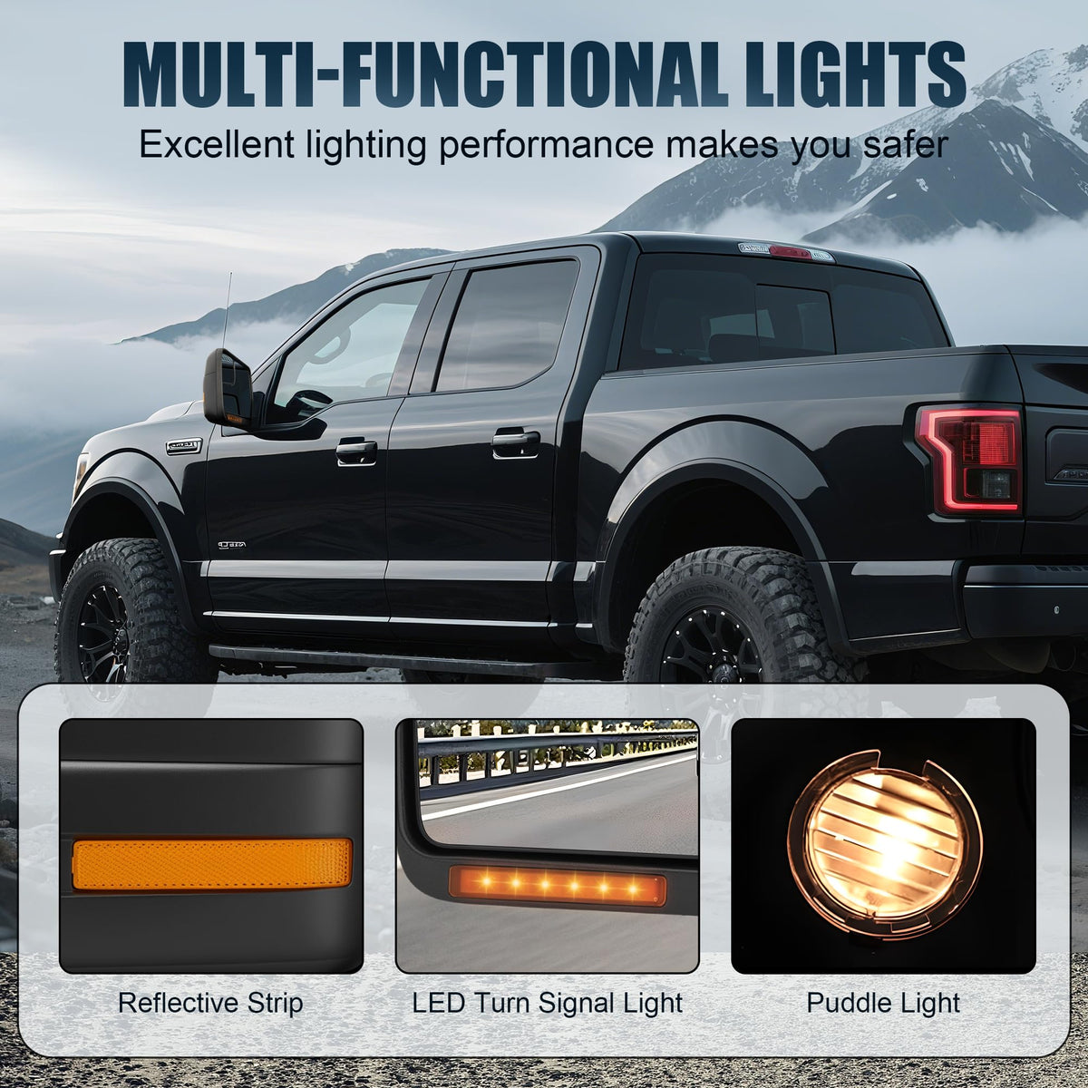 LUCTEND LED turn signal lit on mirror improving lane-change visibility