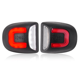 LUDARM front view of LED license plate light showing sleek housing and bright output