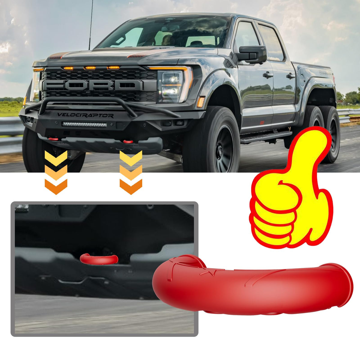 LUGDTIME red tow hook cover on truck in driveway showing upgraded look