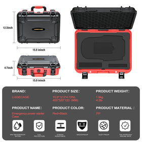 LUGECASE close-up latch and waterproof seal showing NOCO Boost GB150 safety