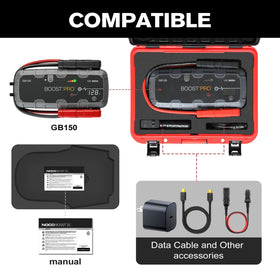 LUGECASE molded interior holding NOCO Boost GB150 and cables for organized protection