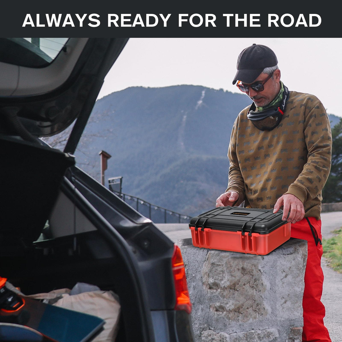 LUGECASE lifestyle roadside use with booster ready for fast access and safety