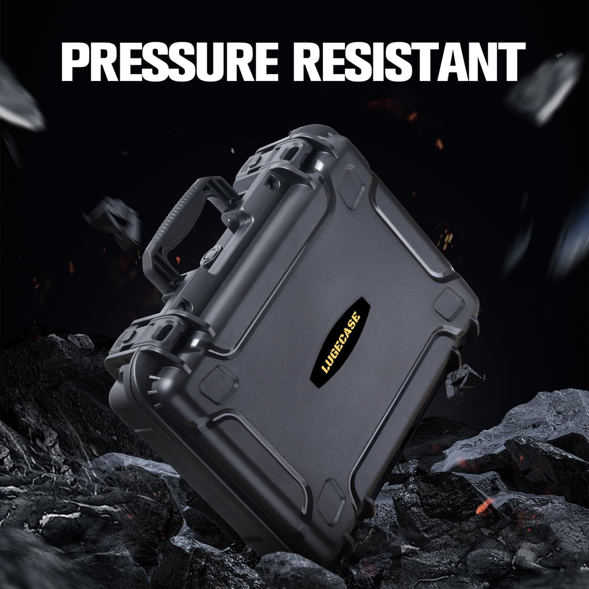 LUGECASE positioned in car trunk demonstrating protected, space-saving storage