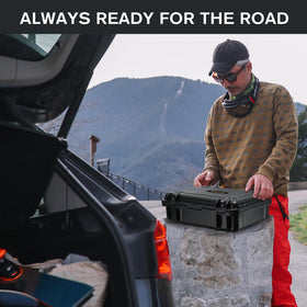 LUGECASE beside a vehicle roadside showing quick-access travel readiness