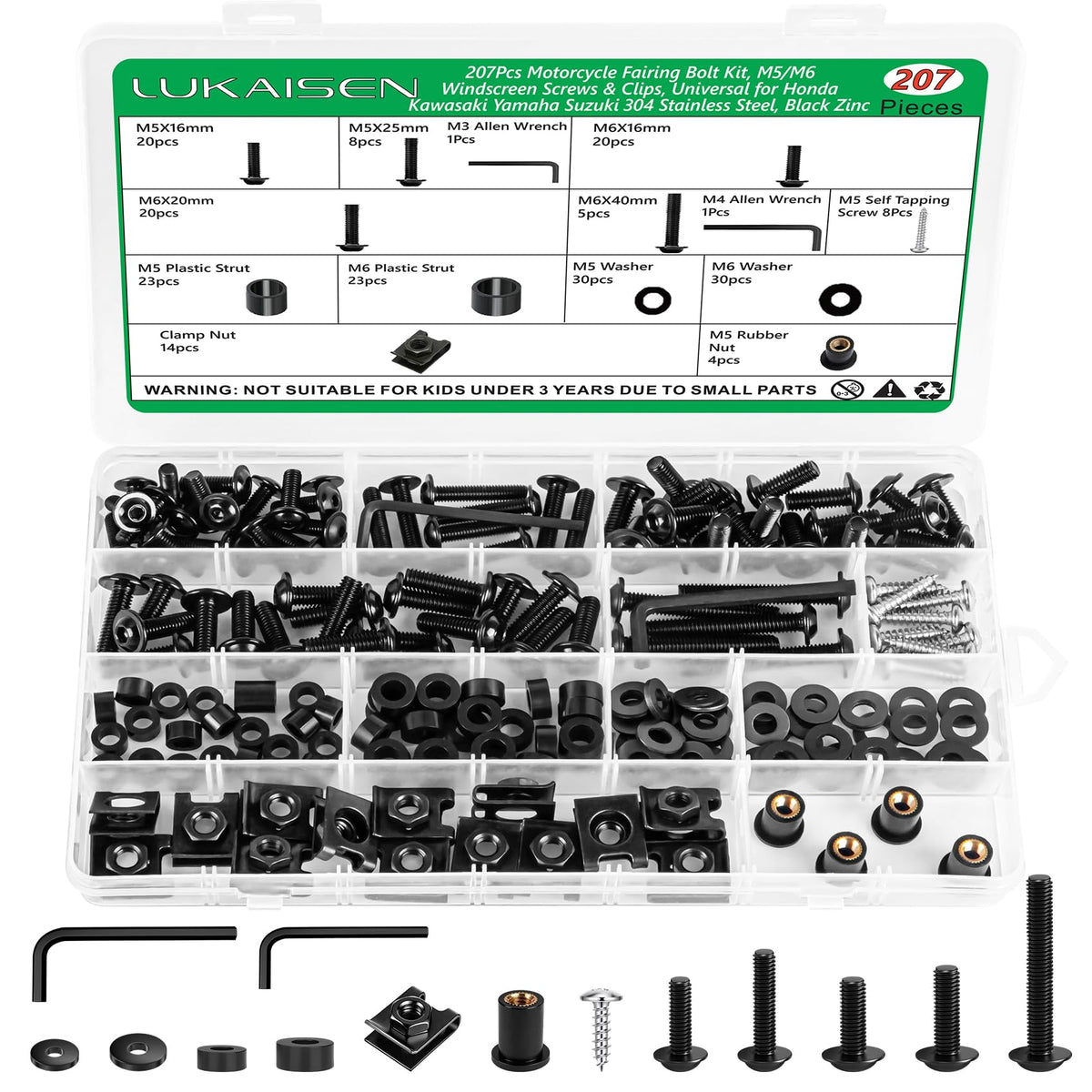 LuKaiSen transparent case showing organized 207PCS kit for quick access