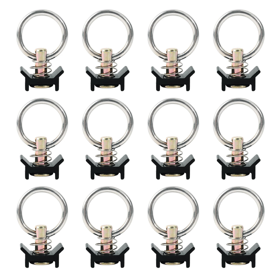 lukar front view of 12-pack L-track fittings shows compact, ready-to-install anchors