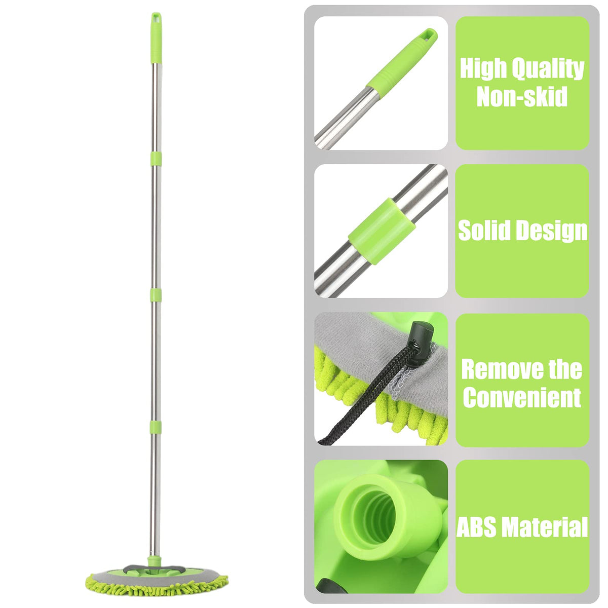 LumiMokki long handle fully extended providing safe high-reach cleaning
