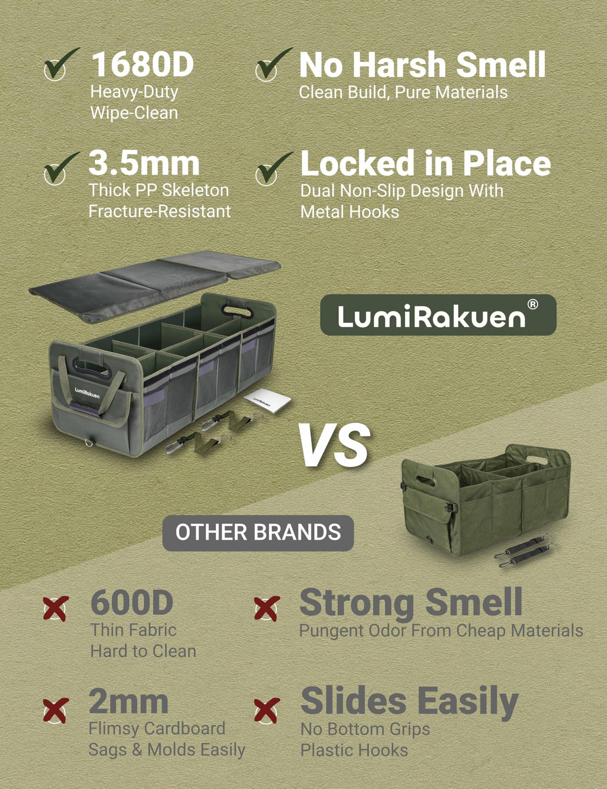 LumiRakuen beside tools to show 82L capacity and organized storage benefit