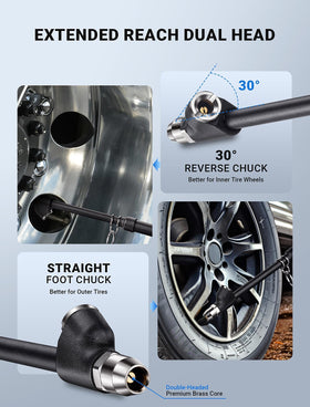 LUMITECO gauge attached to a semi truck dual wheel valve for easy access